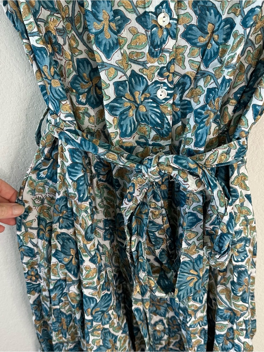 OLIPHANT RUFFLE COLLAR BUTTON MAXI FLORAL DRESS IVY BLUE/GOLD SZ XL - Picture 4 of 8